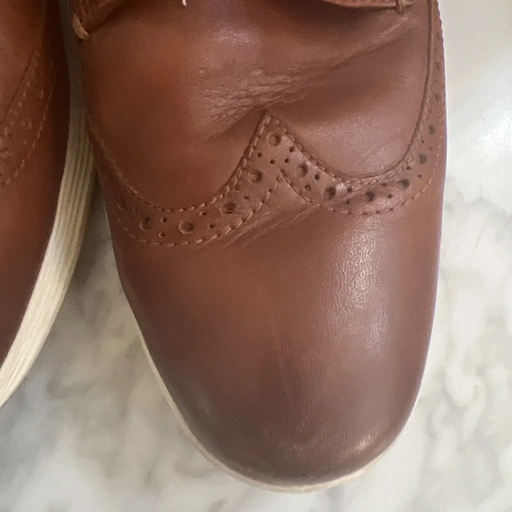 Cole Haan Grand.OS Mens British Tan Leather Wingtip Oxford Shoes Business Casual